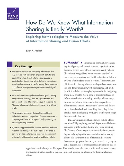 Title details for How Do We Know What Information Sharing Is Really Worth? by Brian A. Jackson - Wait list